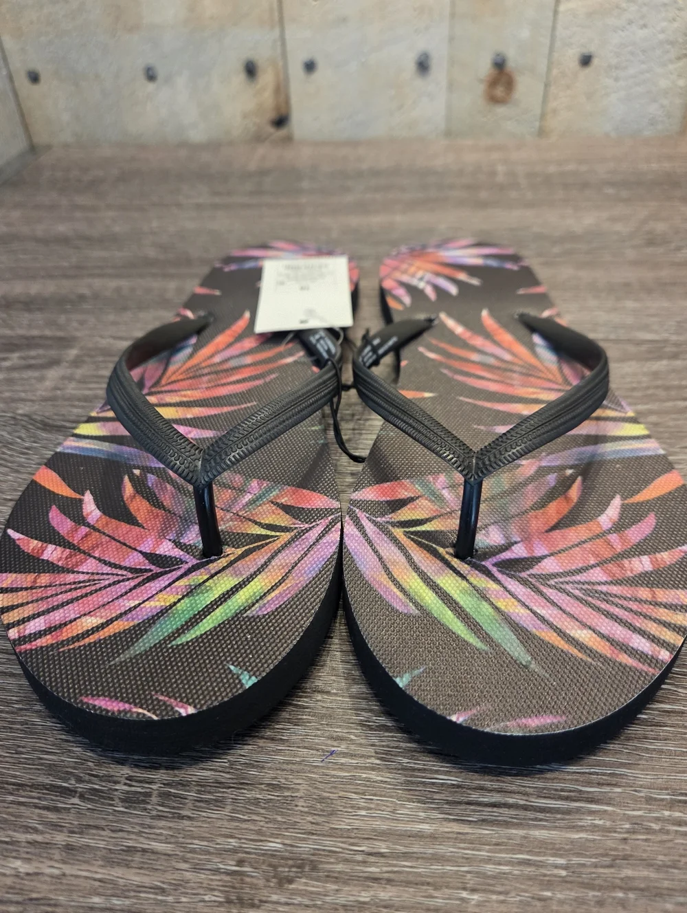 Shade & Shore Thong Flip Flop Sandals Women's Size 10 Black/Pink Tropical NWT